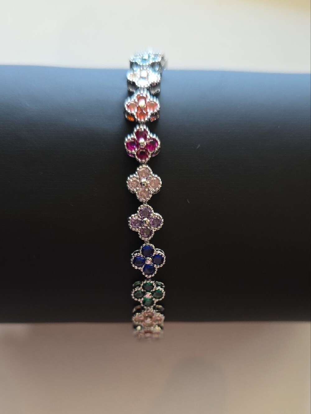 Multi-Color Floral Cluster Tennis Bracelet - Women Jewelry - Picture 3 of 5